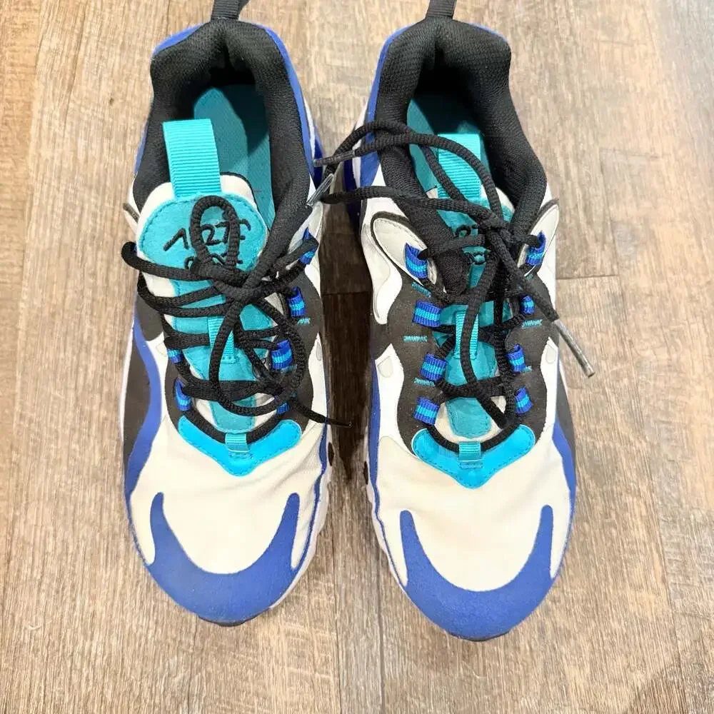 Nike Air Max 270 React Sneakers White Blue Black BQ0103-105 size 4.5 big kids